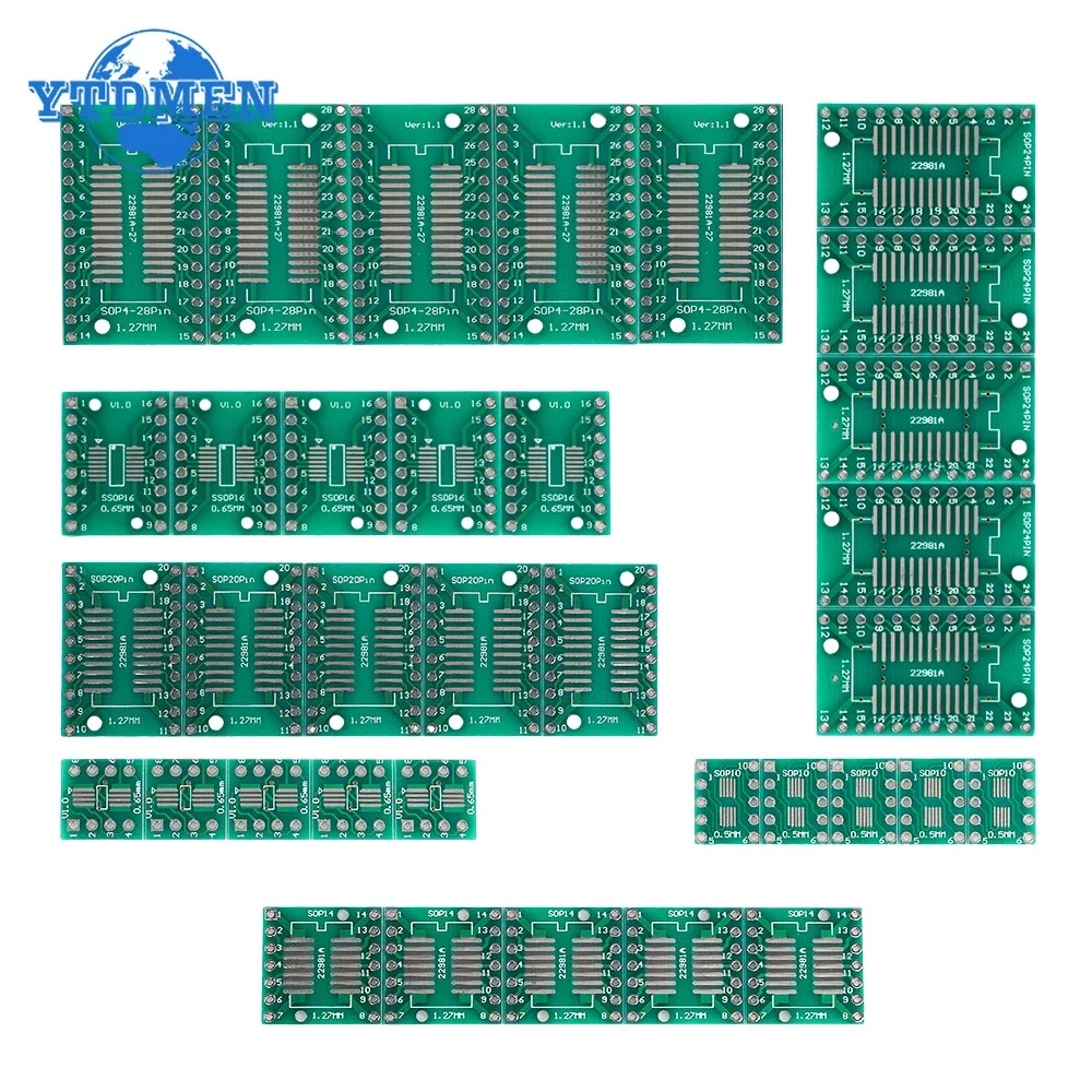 35Pcs/Lot Pcb Board Kit Smd Turn To Dip Adapter Converter Plate Sop8 Msop10 Sop14 Sop16 Sop20 Sop24