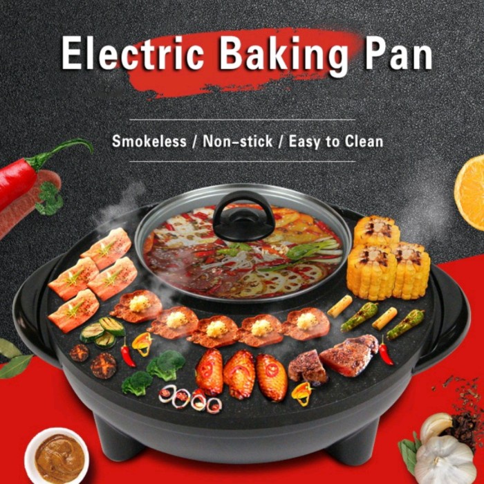 Alat Pemanggang BBQ GRILL 2in1 panggangan korean elektrik shabu steamboat suki listrik tanpa minyak 