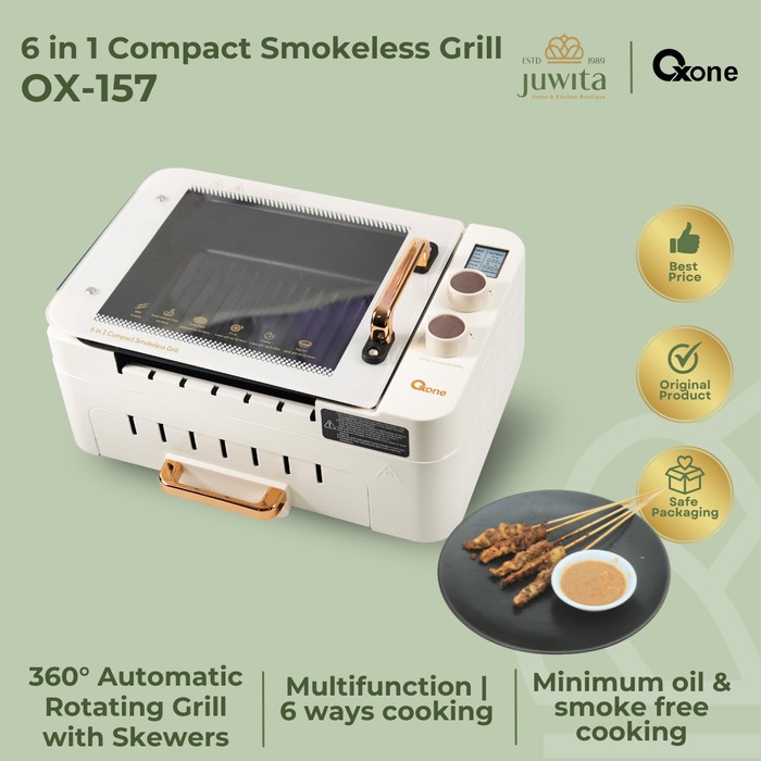 Alat Panggang Elektrik BBQ Oxone OX-157 Compact Smokeless Grill 6 in 1 Pembuat Sate Multifungsi