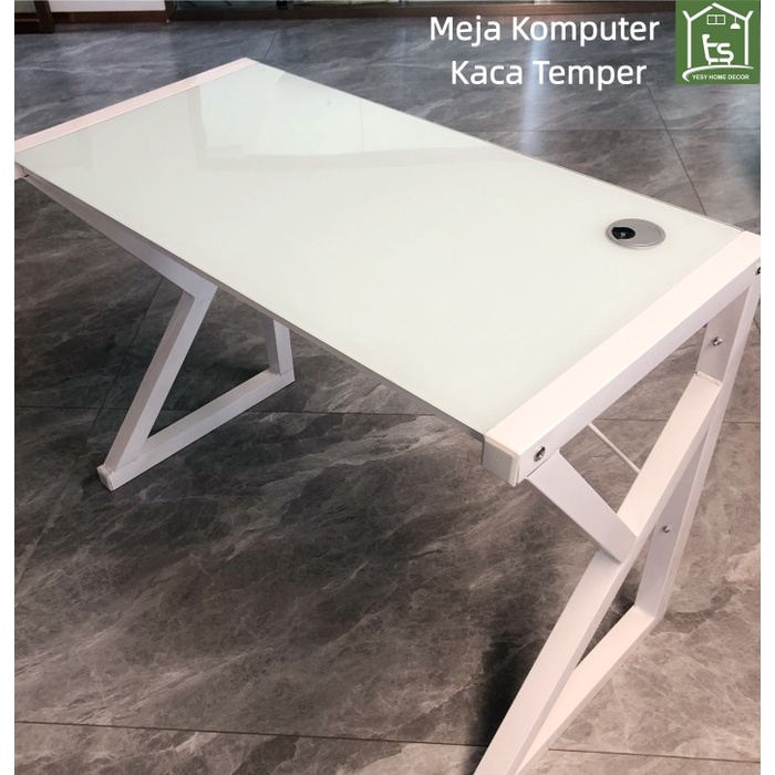 Meja Belajar Kaca Tempered meja Komputer kantor pipa besi *