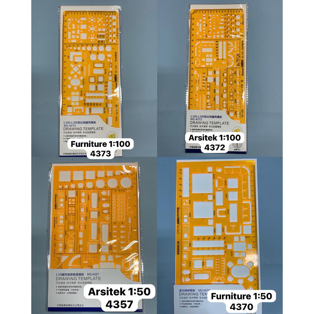 

penggaris sablon mal mebel furniture / arsitek jisihou 1:100 dan 1:200 atau 1:50 china rotring
