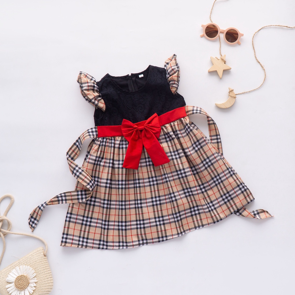 Unik Baju Dress Anak Perempuan 1 Tahun - 3 Tahun Kotak Berry