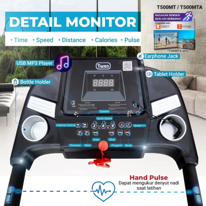 Treadmill Listrik Twen T500MT - MultiFungsi untuk Latihan Rumah