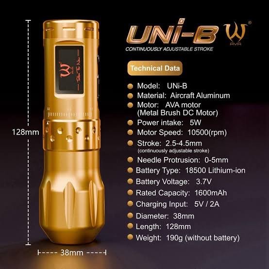 ..... Mesin Tattoo Rotary Pen Cartridge Wireless Ava Uni-B - Adjustable Stroke