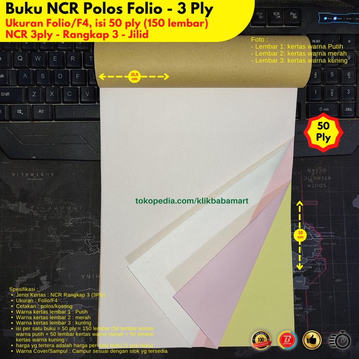 

BUKU NCR POLOS KOSONG RANGKAP 3 PLY UKURAN F4 FOLIO PUTIH MERAH KUNING
