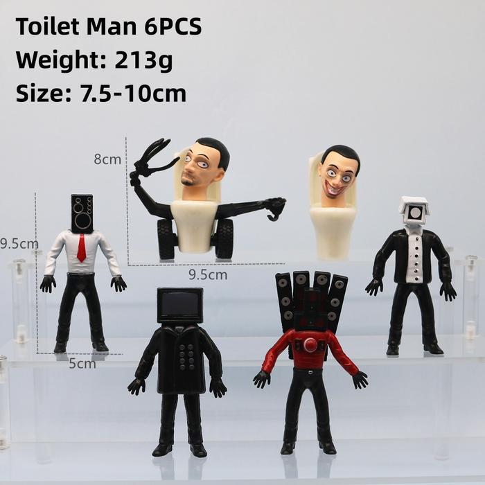 (COD) 6/12pcs Mainan Skibidi Toilet Siren Figure Speakerman TV Man Monitor Man Model Boneka Mainan