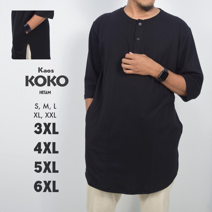 Kaos Koko Kurta Jumbo Pria Hitam 24s Big Size