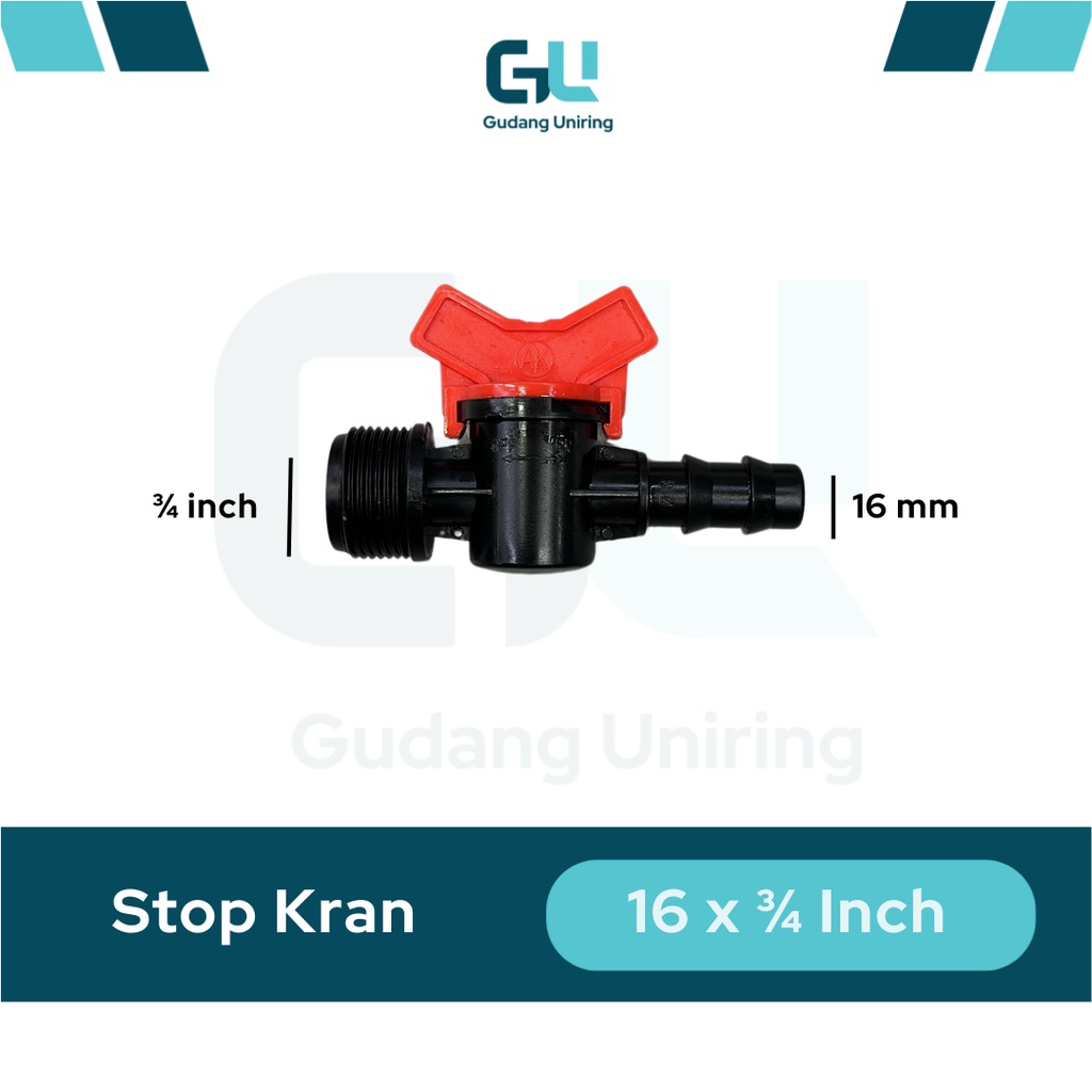 Stop Kran Valve Selang PE ke pipa PVC Drat ukuran 16mm 3/4 Inch