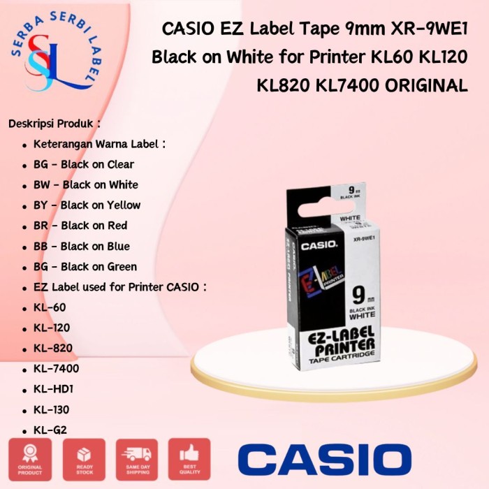 Ready CASIO EZ Label Tape 9mm for Printer KL60 KL120 KL820 KL7400 ORIGINAL