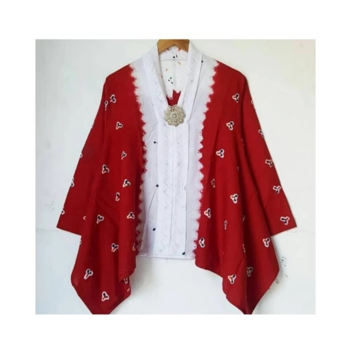 Kebaya Kutubaru Jumputan Wanita Merah Putih Ready