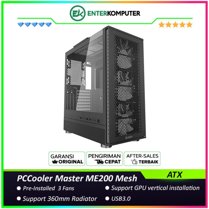 Ready Casing PCCooler Master ME200 Mesh Black - Tempered Glass