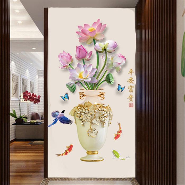 New- METH SK9328 LOTUS 3D VASE 60X90 WALLSTICKER WAL STIKER DINDING