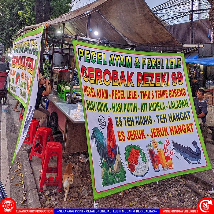 Cetak Spanduk Kain Pecel Lele Sablon Digital Bahan TC Import 1 meter