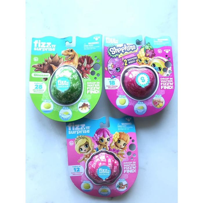 Fizz n surprise bath bomb shopkins mermaid dinosour 2pc