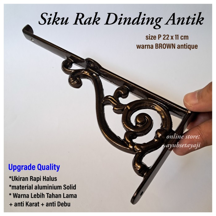 TERJAMIN Siku Rak Dinding Ukir antik Gantungan Penyangga Ambalan Logam Antik Gantungan Baju ukir
