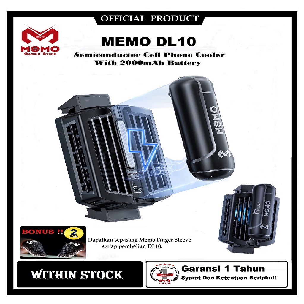 MEMO DL10 Fan Cooler Phone Cooler with Rechargeable Battery Pendingin HP Gaming RGB /Funcooler /