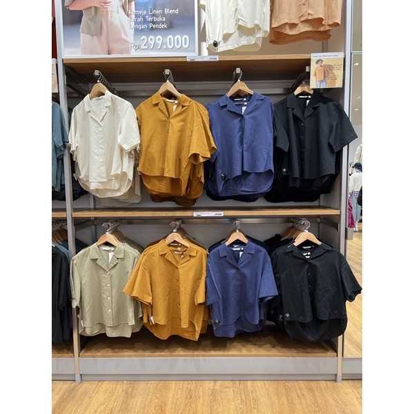 KEMEJA WANITA BRAND UNIQLO KERAH TERBUKA KEKINIAN KEMEJA LINEN