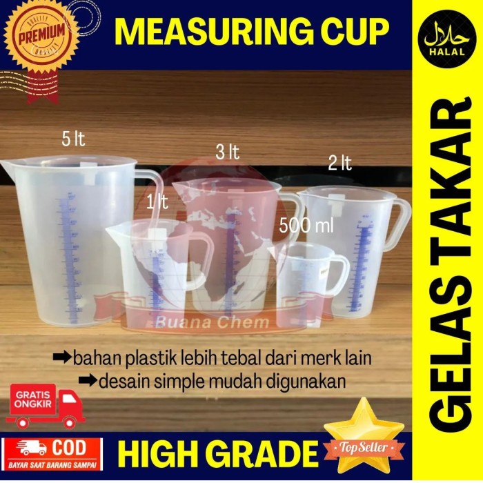 GELAS UKUR TAKAR PLASTIK 500ML 1 LT 2 LT 3 LTR 4 LT 5 LT MEASURING CUP