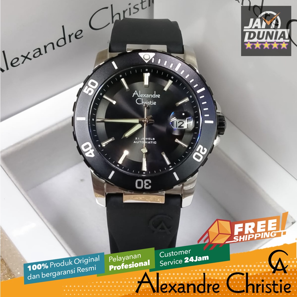 JAM TANGAN PRIA ALEXANDRE CHRISTIE AUTOMATIC ORIGINAL BLACK SILVER 6141 AC 6141 AC6141 ACF6141 JAM A