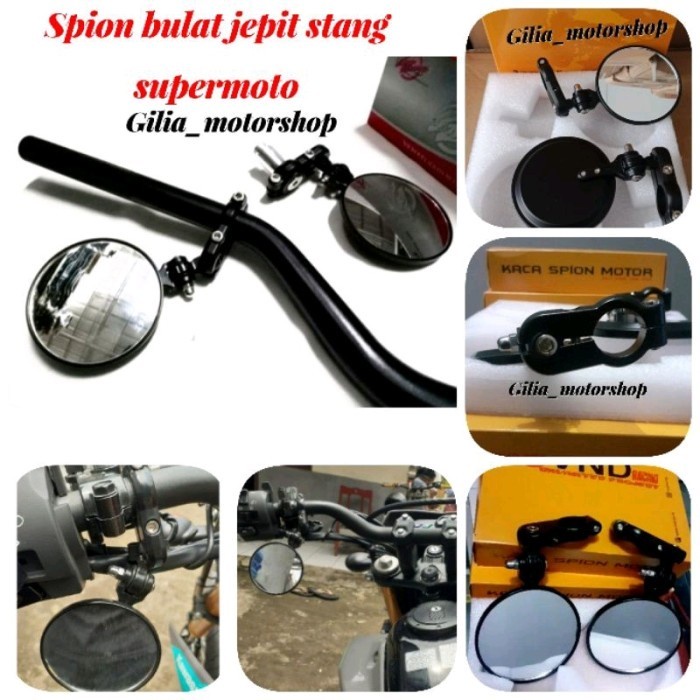 Executive Spion Motor Bulat Jepit Stang Spion Kaca Bening supermoto Vnd Trail