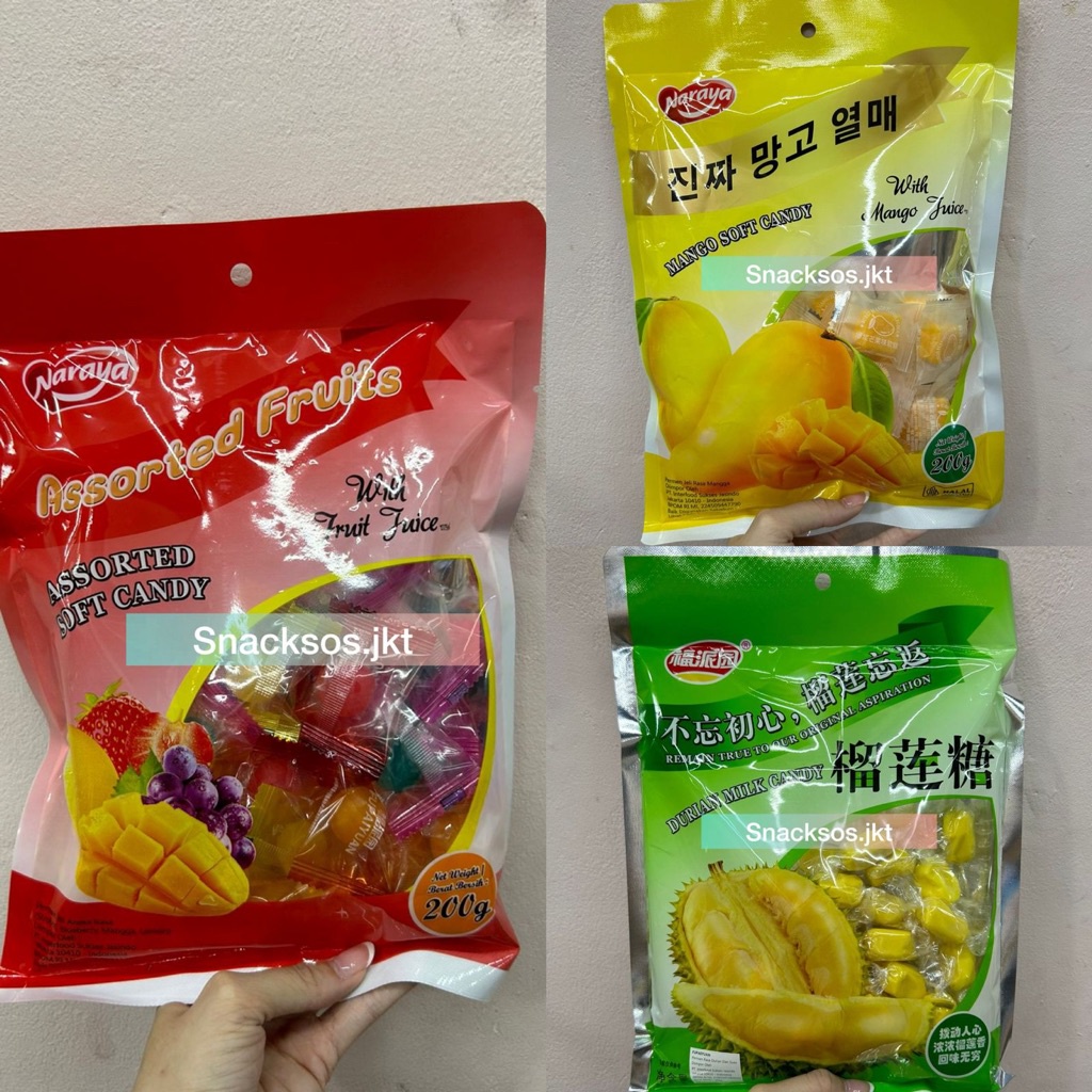 

A Naraya Soft Candy Mango / Fupaiyuan Durian Milk Candy / Assorted Permen Aneka Rasa