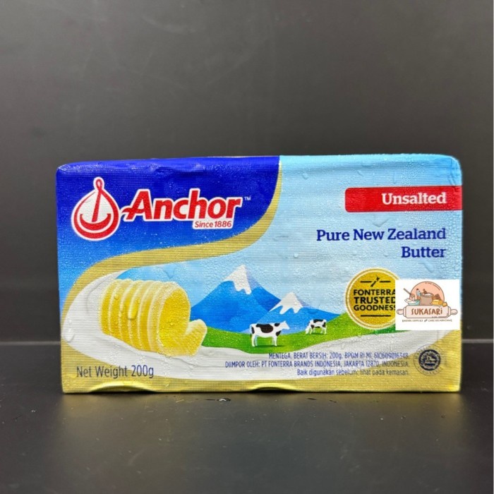 

(TopSeller) Sukasari - Anchor Unsalted Butter 200gr - Mentega Tawar