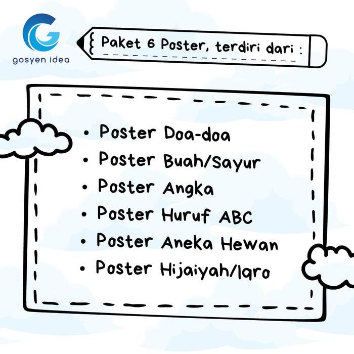 

Paket 6 Poster Edukasi Anak Hijaiyah, Angka, Buah, Berdoa Yuk, Binatang, Huruf Belajar Karton
