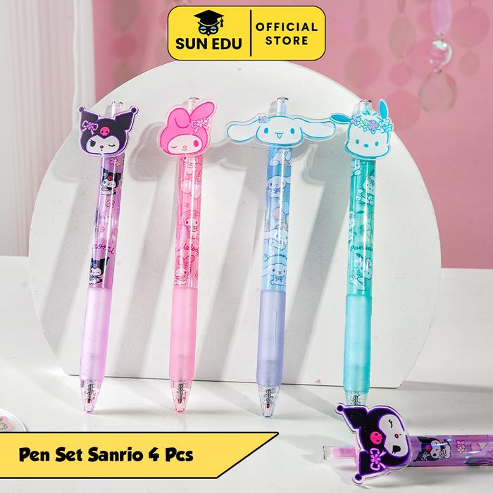 

4 Pcs Pen Set Sanrio Cute 0.5Mm Black Pena Cepat Kering Hitam Pulpen Pulpen Gel Stationery