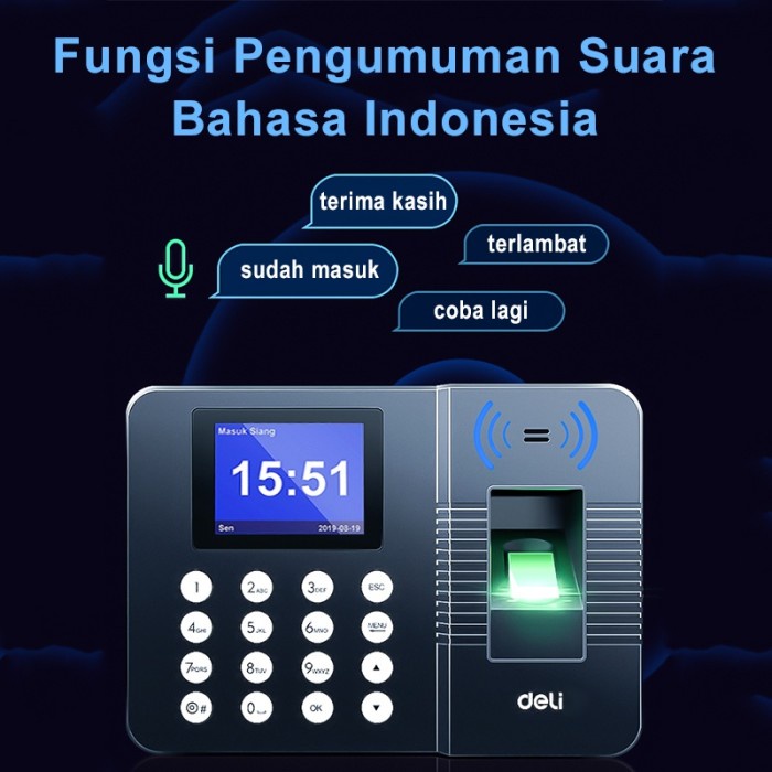 Mesin Absensi Fingerprint Deli E3960 - Sidik Jari - Finger Print