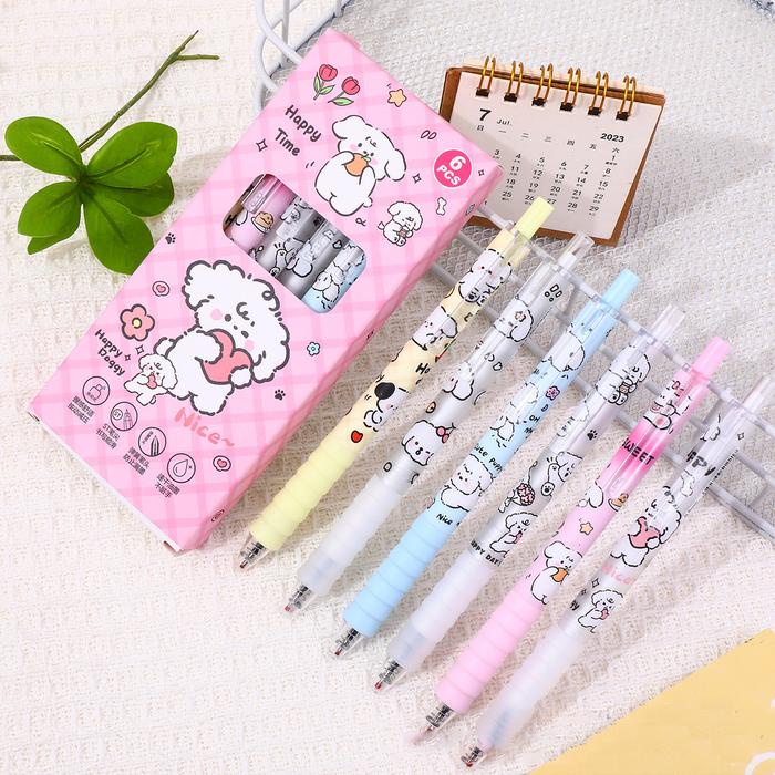 

Pulpen Gel Mekanik 1 Set Isi 6 Pcs Motif Puppy Warna Pastel Dengan Handle Soft, Lembut Dan Anti Slip