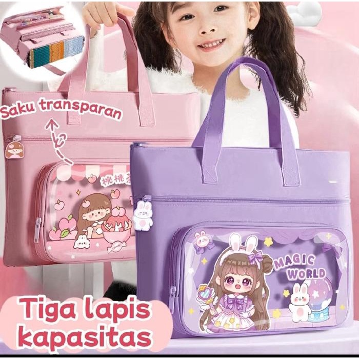 

Tas Les Anak Serbaguna Dengan 3 Slot Penyimpanan Motif Transparan - Sekolah, Buku