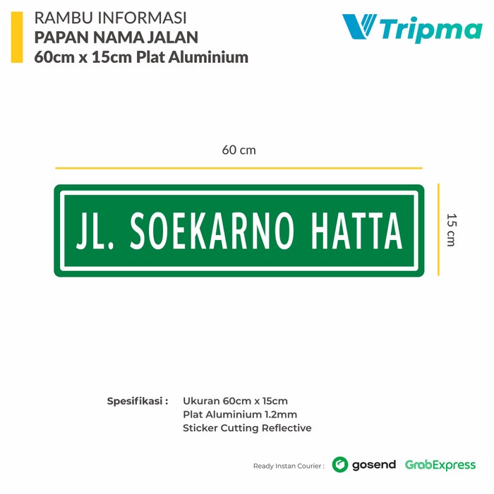 

pintar- Rambu Papan Nama Jalan 60cm x 15cm - Plat Alumunium Sticker Reflective