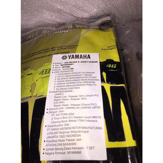 JAS HUJAN HARIAN ORIGINAL VR 46 MOTOR RAIN COAT HIGH QUALITY JAKET SYR