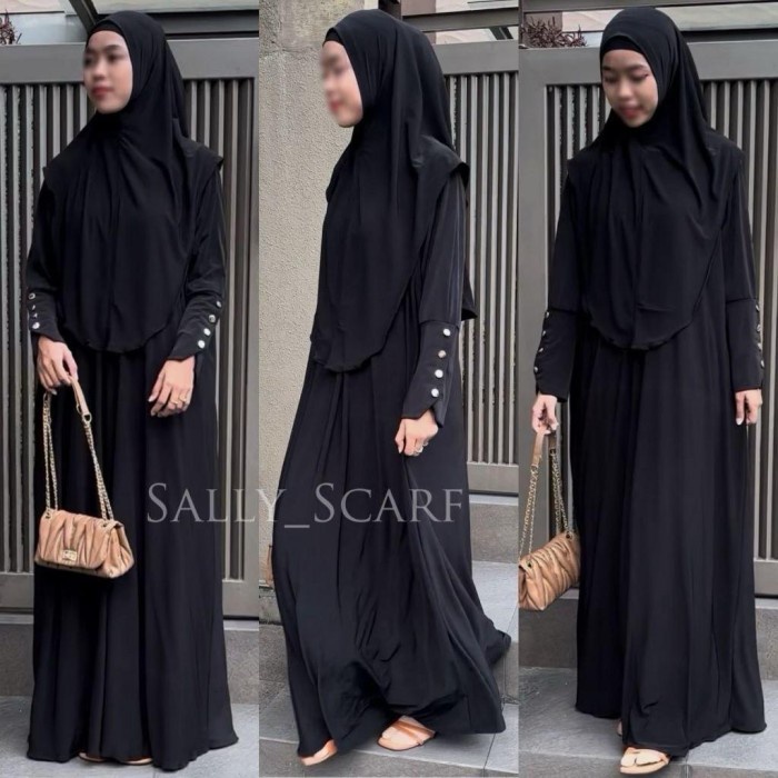 Sally_Scarf - Yura Abaya Set Basic,Gamis Plain Umrah Daily Jersey Korea Muslim Wanita Muslim Wanita