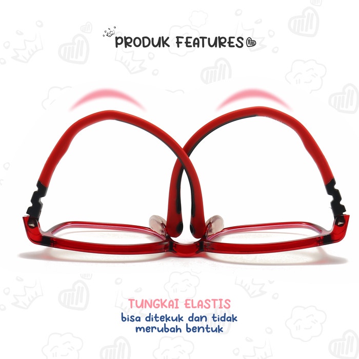 KIGO KACAMATA ANAK PERSEGI KEKINIAN UNISEX LENSA MINUS TR-90 2231
