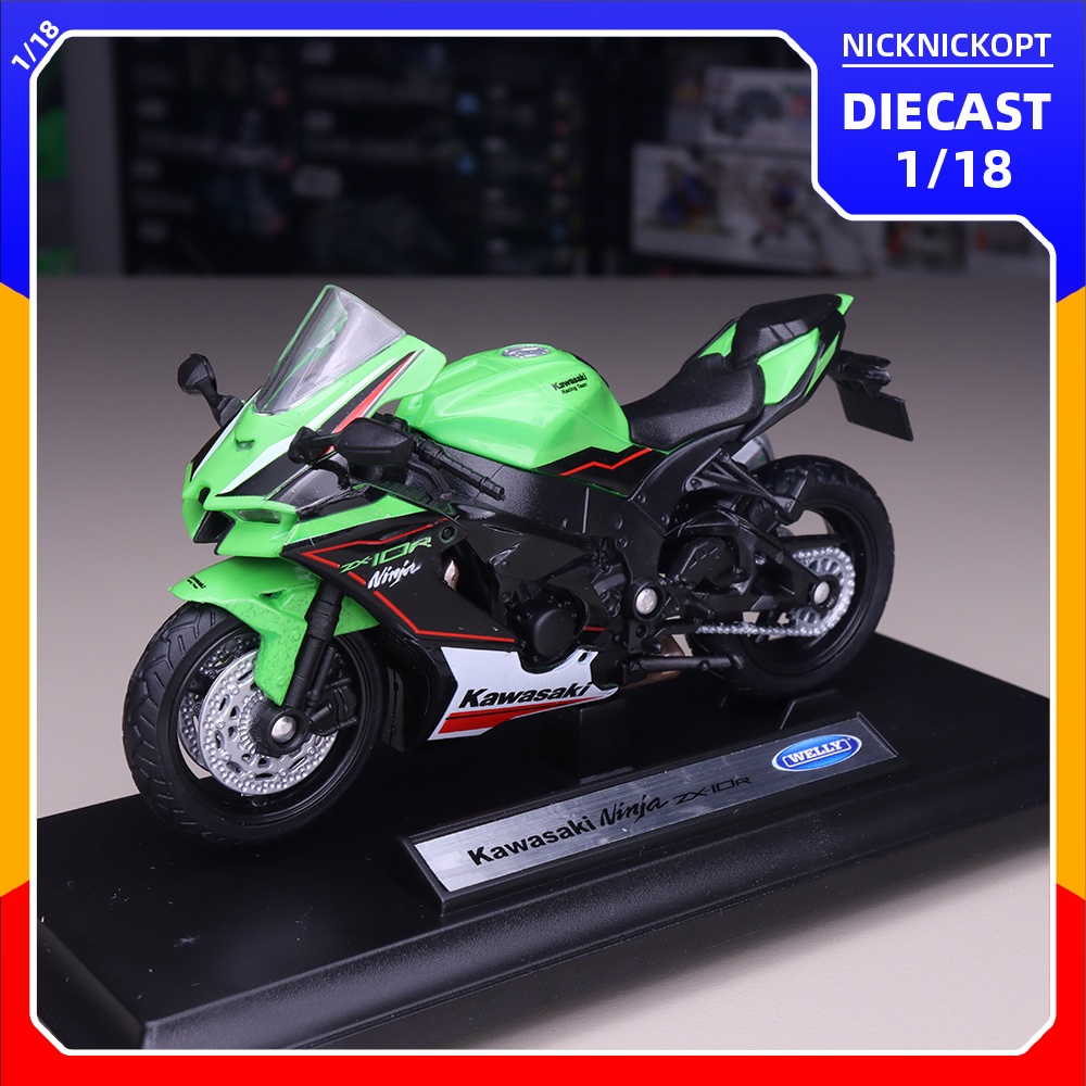 Miniatur Motor Welly 2021 Kawasaki Ninja ZX-10R ZX10R Skala 1:18 Diecast Mainan Koleksi