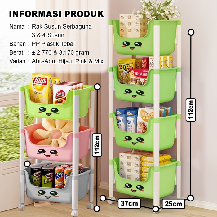 

TERMURAH Rak Susun Serbaguna Roda Rak Buku Mainan Anak Kokoh & Besar Warna mix Tempat Penyimpanan
