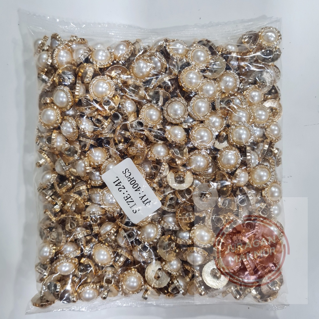 [400Pcs] Kancing Baju Mutiara Bunga List Emas - Kancing Baju Motif Mutiara Bunga - Kancing Mutiara
