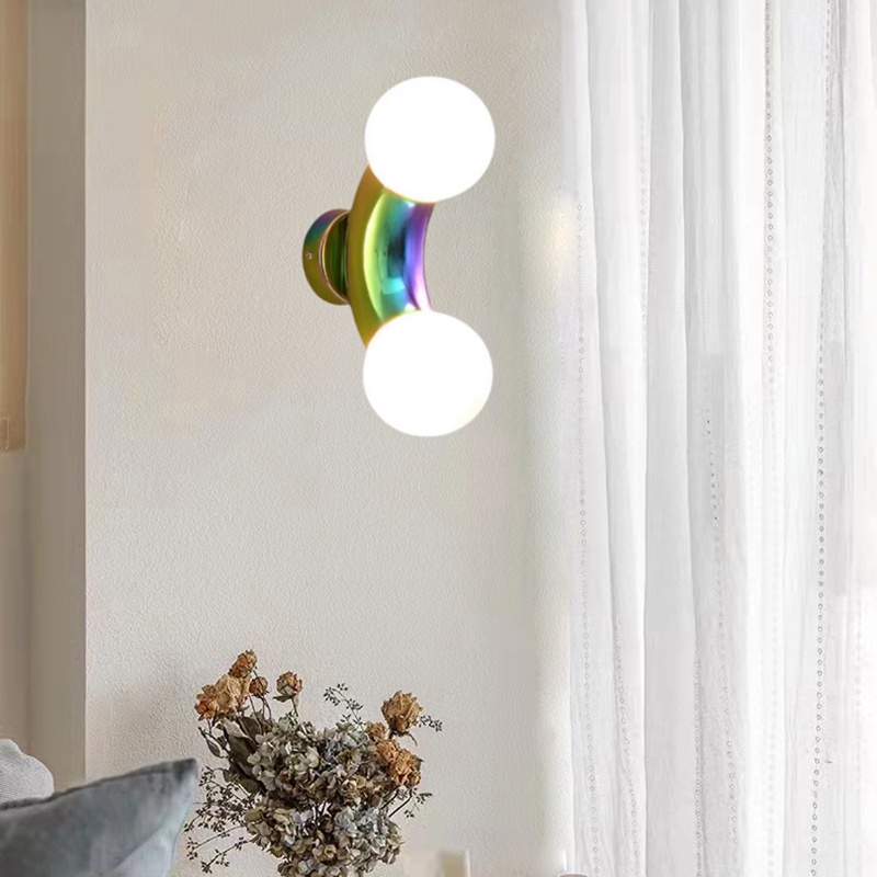 BARU Nordic Creative Curved Pipe Stainless Steel Glass Led Decor Chrome Colored Wall Lamp Bedroom St