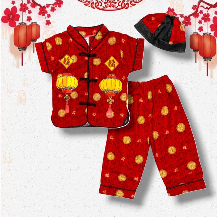 Batik Baju Cina Anak Cowok Usia 0 Bulan Sampai 7 Tahun Free Topi Imlek Sincia Parsel Bayi