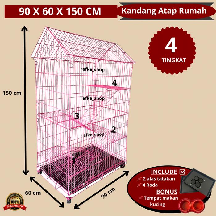 PREMIUM KANDANG KUCING JUMBO 4 TINGKAT + RODA EXTRA JUMBO + BONUS TEMPAT MAKAN KUCING