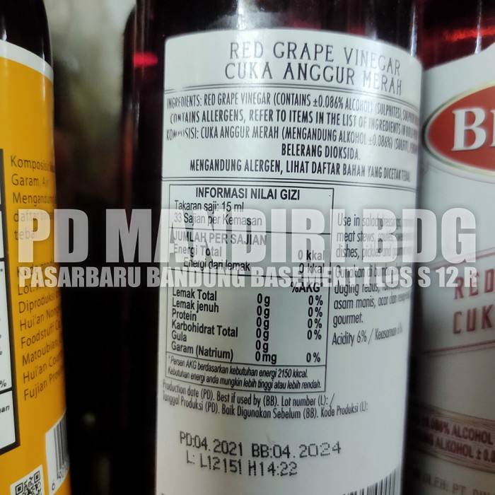 

Lezat- BERTOLLI RED GRAPE VINEGAR 500 ML