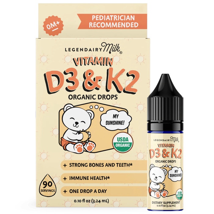 D3K2 Bayi & Anak HALAL Vitamin D3 400IU + K2 5 mcg 3.24 ml / 0.10 fl oz Legendairy MILK ORIGINAL USA