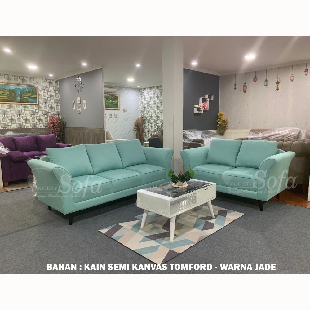 Sofa Ruang Tamu Modesty 32 Seater Minang Eco 17 + Meja Retro Blotic *