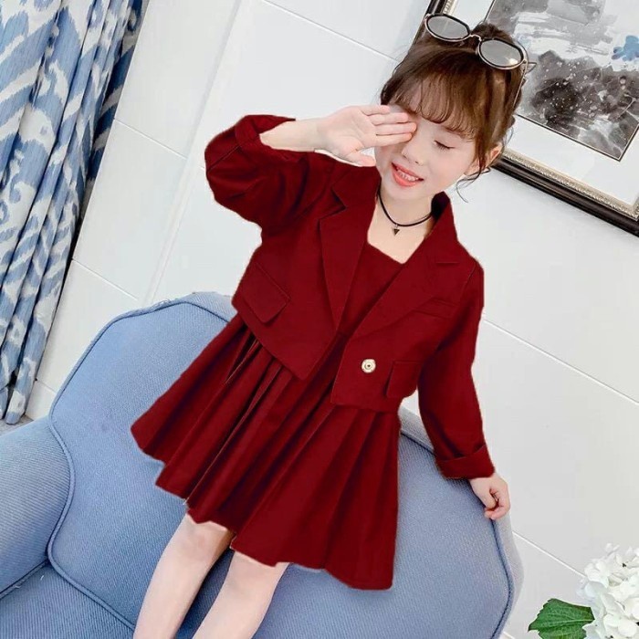 Setelan anak perempuan usia 4 5 6 7 tahun / OneSet jas blazer polos import / Stelan baju terbaru