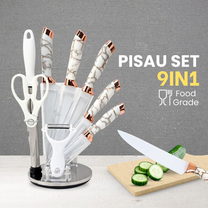 TERBARU SET PISAU DAPUR MARBLE STAINLESS STEEL JAPANESE KNIFE MULTIFUNGSI / ALAT DAPUR KNIFE SET