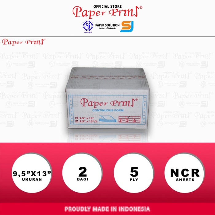 

Paperpryns Kertas Continuous Form 5PLY NCR Folio 9,5" x 13"/2 (Bagi 2)