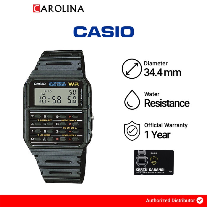 ASLI..! JAM TANGAN PRIA CASIO GENERAL CA-53W-1Z DIGITAL DATABANK BLACK RESIN