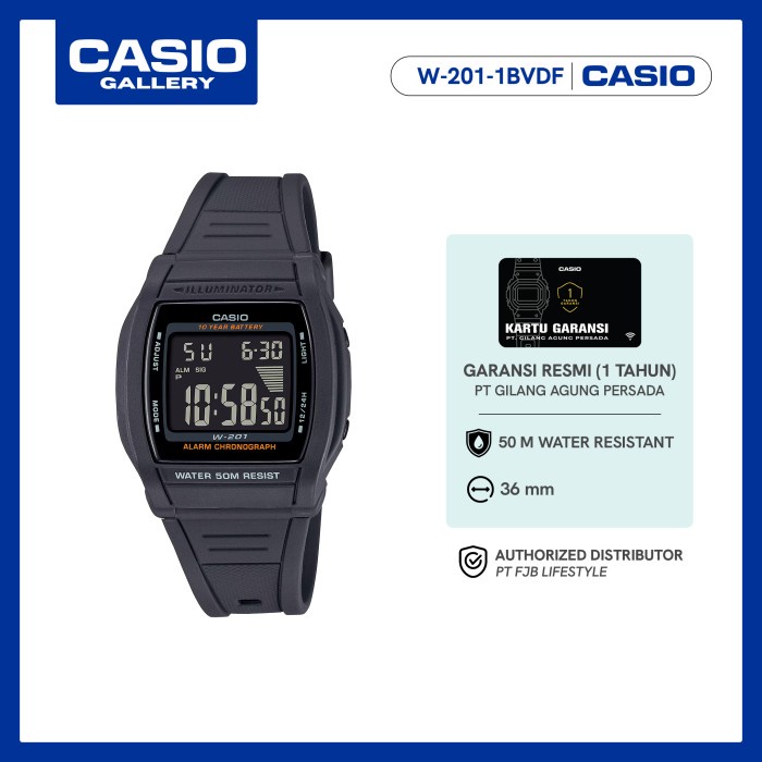 ORIGINAL.. CASIO JAM TANGAN PRIA GENERAL W-201-1BVDF ORIGINAL DIGITAL BLACK