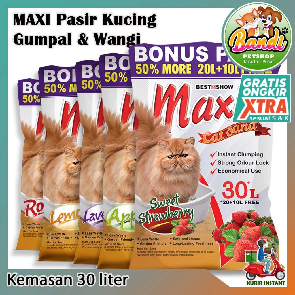 MAXI 30L pasir kucing bentonite, pasir gumpal wangi, cat litter di Bandi Petshop